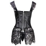 Sexy Faux Leather & Lace Corset Set - Burlesque Steampunk Gothic Bustier with G-String