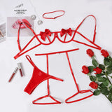 Sexy Lingerie Set - Bowknot Bralette with Adjustable Straps, Open Bras, Crotchless Panties & Garter