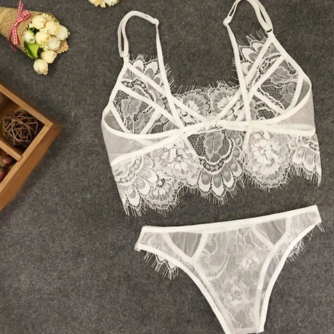 Women’s Sexy Lace Underwear Set - See-Through Bra and Thong Briefs