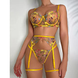 Ellolace Sensual Lace Lingerie Set - Transparent Embroidery with 3-Piece Garters