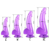 Purple Realistic Dildo - Pink Crystal Penis with Balls and Strap-On Compatibility